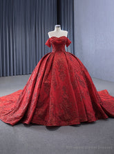 Vintage Red Tulle Sequins Off the Shoulder Pearls Prom Dress